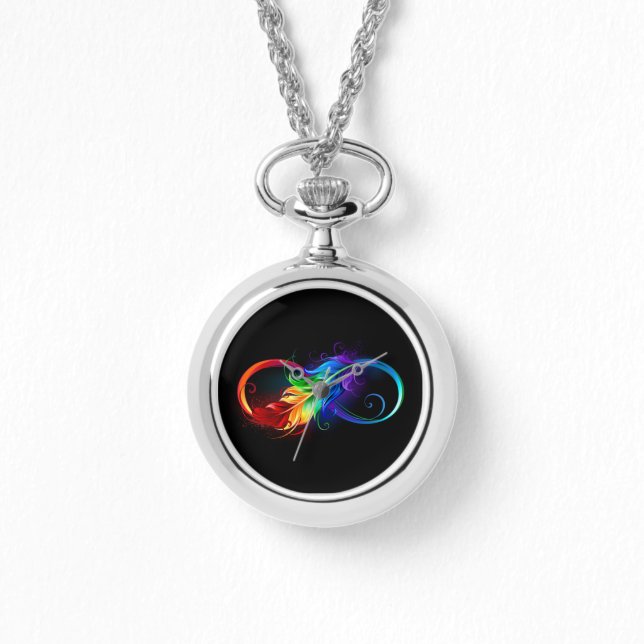 Reloj De Pulsera Símbolo infinito con plumas arcoiris (Anverso)