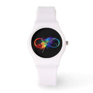 Reloj De Pulsera Símbolo infinito con plumas arcoiris