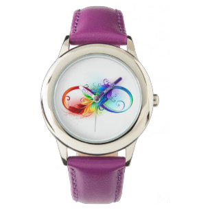 Reloj De Pulsera Símbolo infinito con plumas arcoiris