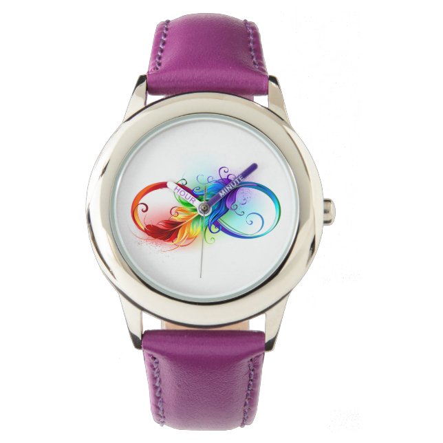 Reloj De Pulsera Símbolo infinito con plumas arcoiris (Anverso)