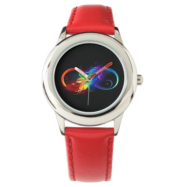 Reloj De Pulsera Símbolo infinito con plumas arcoiris (Anverso)