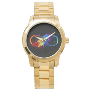 Reloj De Pulsera Símbolo infinito con plumas arcoiris