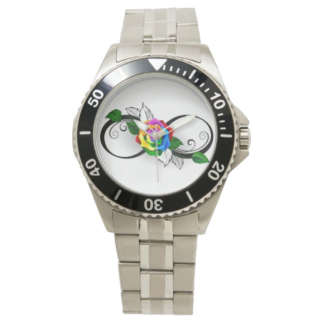 Reloj De Pulsera Símbolo infinito con Rosa arcoiris (Anverso)