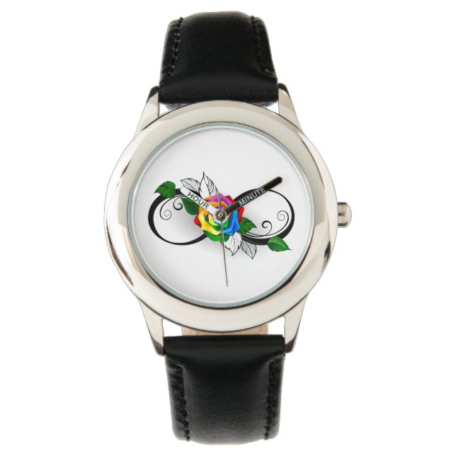 Reloj De Pulsera Símbolo infinito con Rosa arcoiris (Anverso)