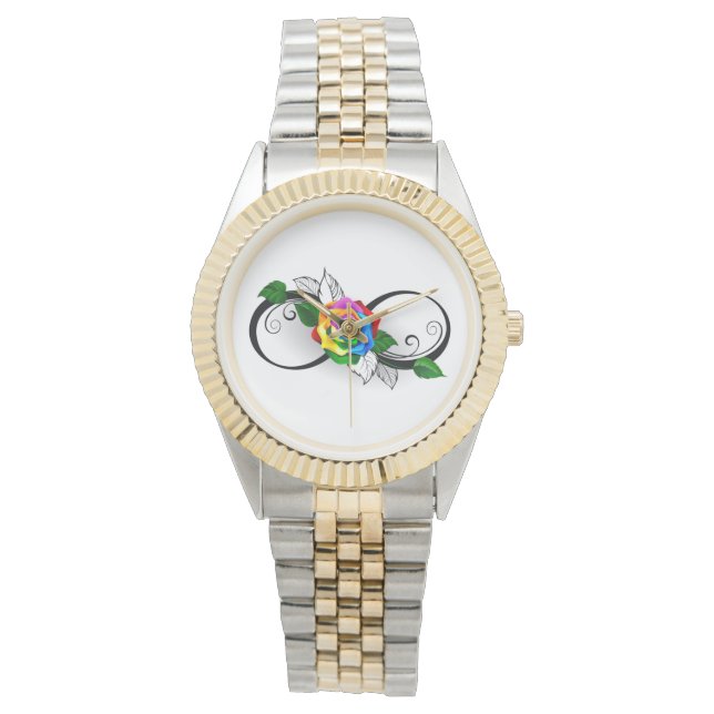Reloj De Pulsera Símbolo infinito con Rosa arcoiris (Anverso)