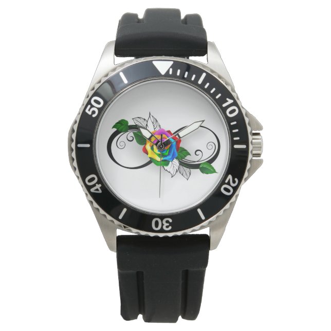 Reloj De Pulsera Símbolo infinito con Rosa arcoiris (Anverso)