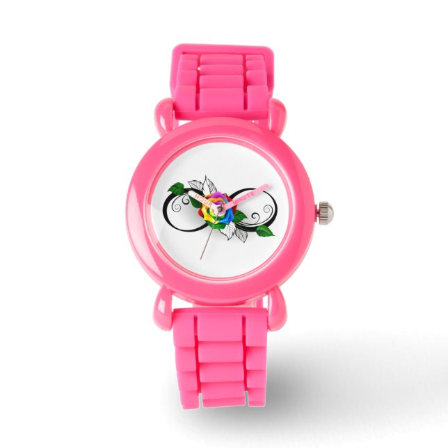 Reloj De Pulsera Símbolo infinito con Rosa arcoiris (Anverso)