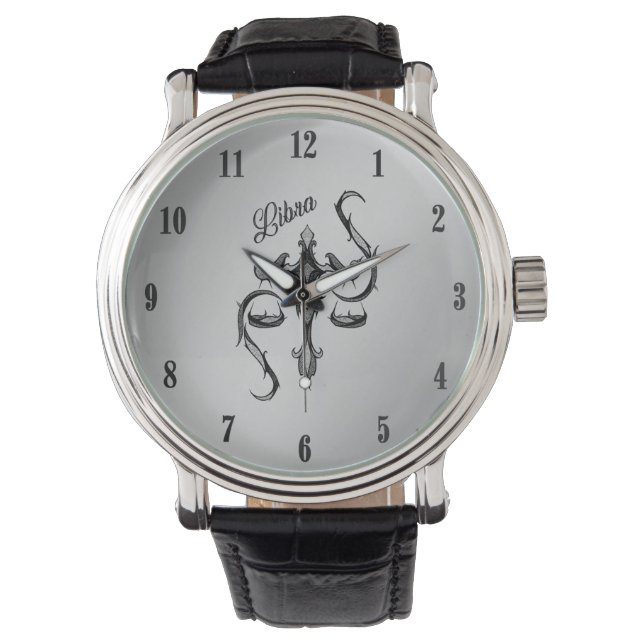 Reloj De Pulsera Símbolo libra zodiaco números negros (Anverso)