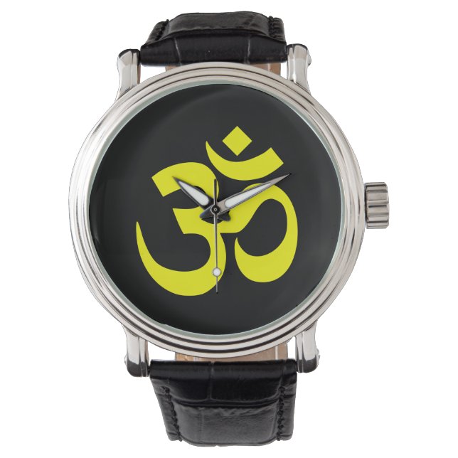 Reloj De Pulsera Símbolo Om negro y amarillo (Anverso)