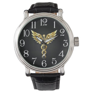 Reloj De Pulsera Símbolo poligonal de oro Caduceus