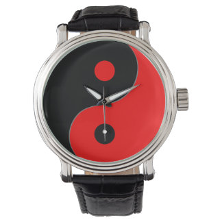 Reloj De Pulsera Símbolo Yin Yang en rojo y negro