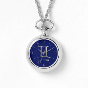 Reloj De Pulsera Símbolo zodiaco de Gemini en azul profundo de medi