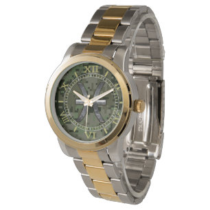 Reloj De Pulsera Símbolo zodiaco de Pisces Marcado de Camo Verde de