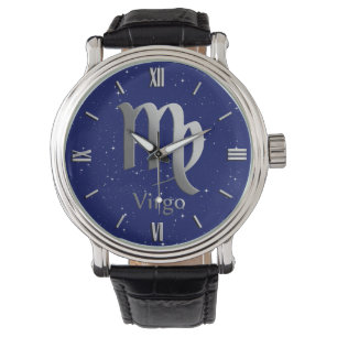 Reloj De Pulsera Símbolo zodiaco de virgo en azul profundo de media