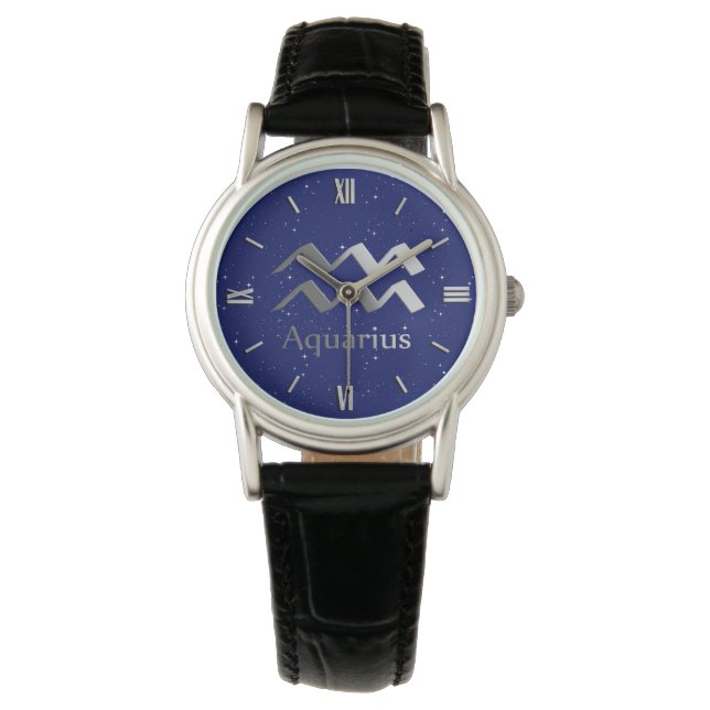 Reloj De Pulsera Símbolo zodiaco para acuario en azul profundo medi (Anverso)