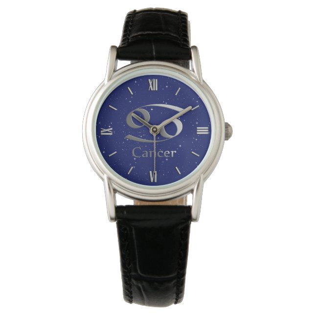 Reloj De Pulsera Símbolo zodiaco para el cáncer en azul profundo de (Anverso)