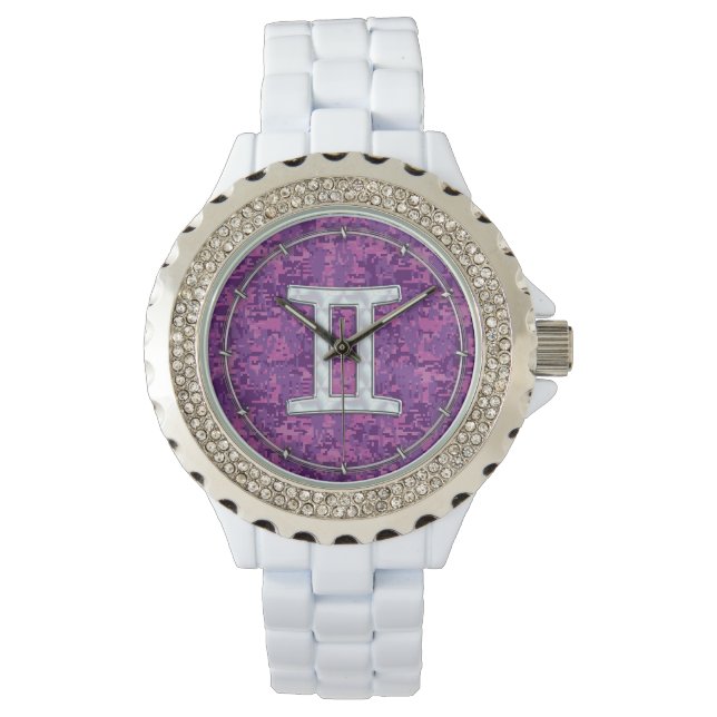 Reloj De Pulsera Símbolo zodiaco Pearl Gemini en camuflaje digital (Anverso)