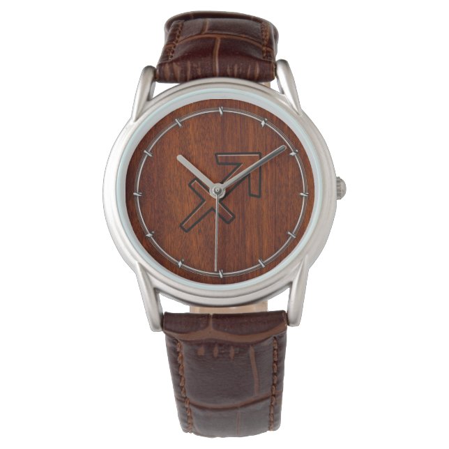 Reloj De Pulsera Símbolo zodiaco sagitario en madera de caoba (Anverso)