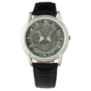 Reloj De Pulsera Símbolo zodiaco Taurus en marcado de camuflaje ver