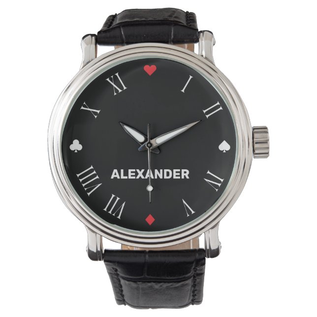 Reloj De Pulsera Símbolos de póquer Personalizado clásico negro y b (Anverso)