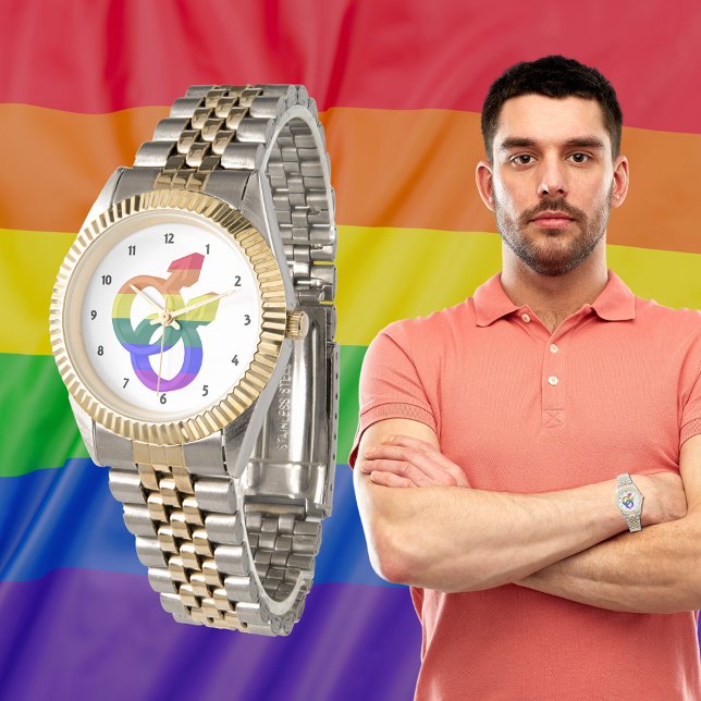 Reloj De Pulsera Símbolos del orgullo masculino Bandera arco iris (Male Couple Pride Symbols Rainbow Flag Watch)