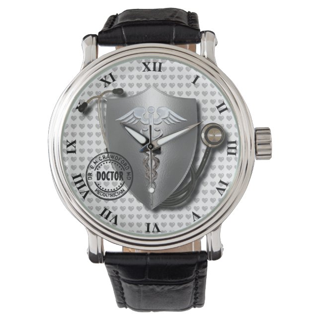 Reloj De Pulsera Símbolos médicas Caduceus Sobre Estetioscopio Y Se (Anverso)