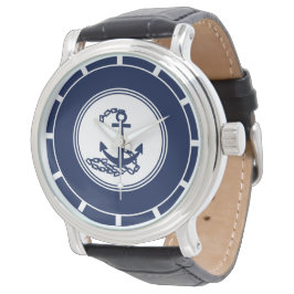 Reloj De Pulsera Símbolos Náuticos De Anclaje Azul Y Blanco Estilo 
