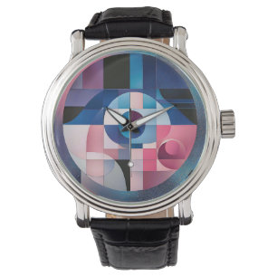 Reloj De Pulsera Simetría celeste: formas geométricas, azul y rosa