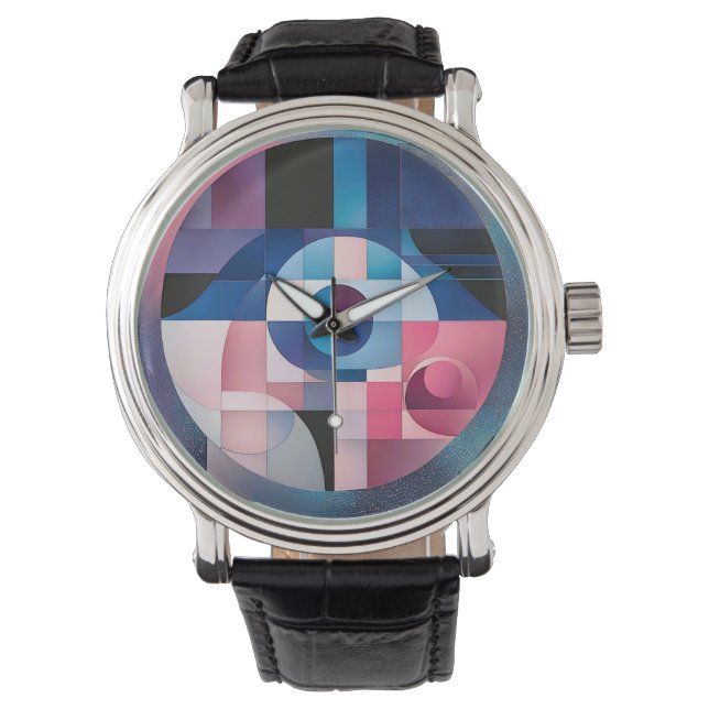 Reloj De Pulsera Simetría celeste: formas geométricas, azul y rosa (Anverso)