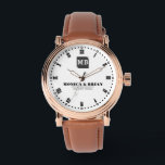 Reloj De Pulsera Simple Black and White Monogram Couple Names<br><div class="desc">Simple Black and White Monogram Couple Names Watch Elevate your style with this minimalist black and white monogram watch, designed for couples who appreciate elegance and simplicity. Featuring a customizable design, this timepiece allows you to add your names or initials, making it a unique and sentimental gift for weddings, anniversaries,...</div>