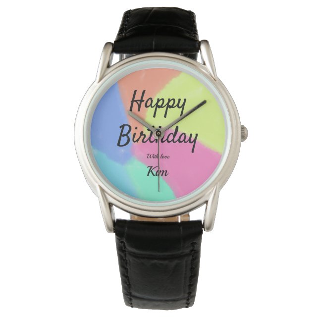 Reloj De Pulsera simple caligrafía mínima feliz personalizado de cu (Anverso)