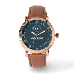 Reloj De Pulsera Simple Minimal navy blue Monogram couple names