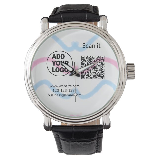 Reloj De Pulsera Simple minimal q r code add logo scan code name we (Anverso)