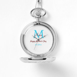 Reloj De Pulsera simple mínimo el día de la madre monograma azul no