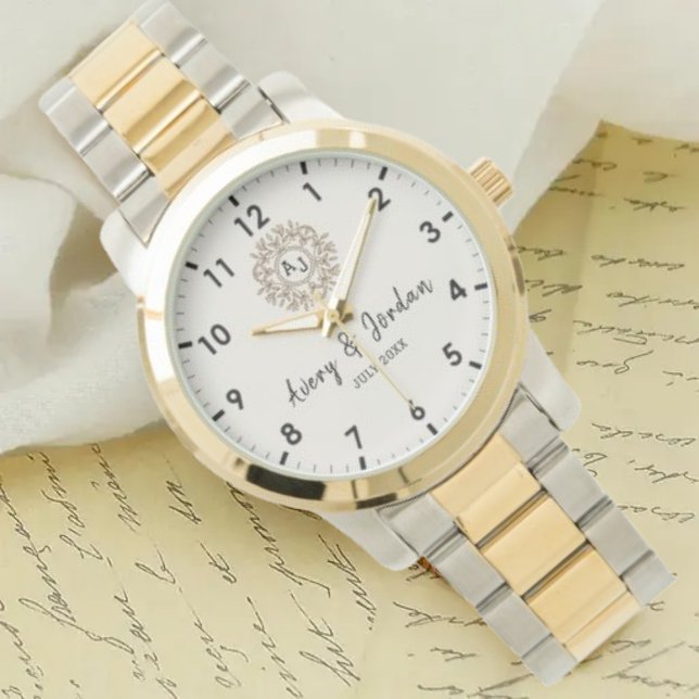 Reloj De Pulsera Simple Vintage Monogram Couple Names (Subido por el creador)