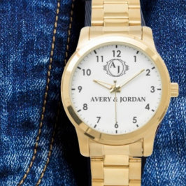 Reloj De Pulsera Simple Vintage Style Floral Monogram couple names