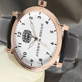 Reloj De Pulsera Simple white black Custom couple name monogram