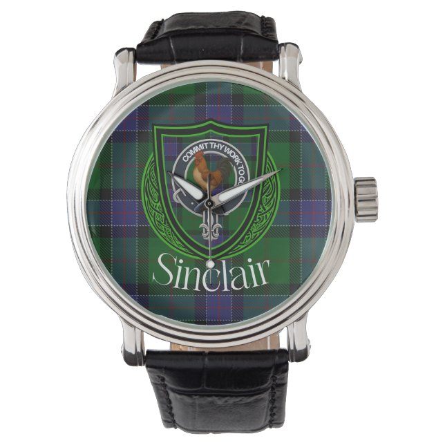 Reloj De Pulsera Sinclair Scottish Clan Tartan & Crest (Anverso)