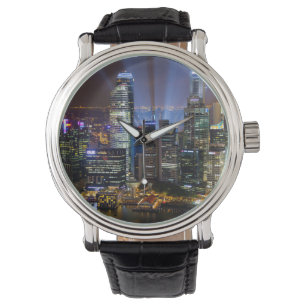 Reloj De Pulsera Singapur downtown ciudad por la noche