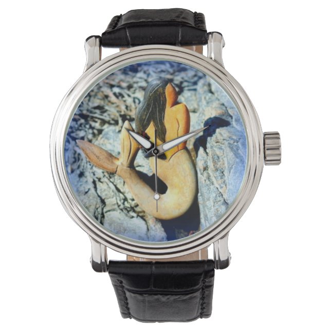 Reloj De Pulsera sirena de pelo negro (Anverso)