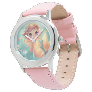 Reloj De Pulsera Sirena dorada linda en mundo submarino