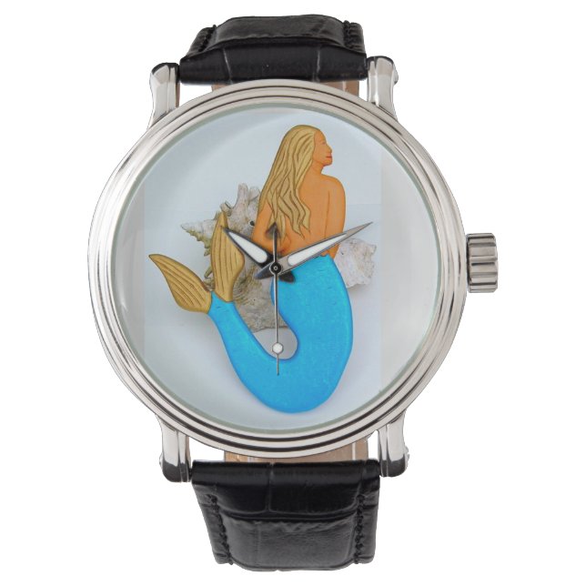 Reloj De Pulsera sirena dorada y azul (Anverso)
