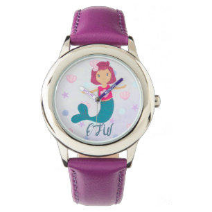 Reloj De Pulsera Sirena monogramo dulce pastel con concha