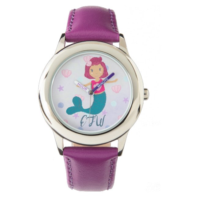 Reloj De Pulsera Sirena monogramo dulce pastel con concha (Anverso)