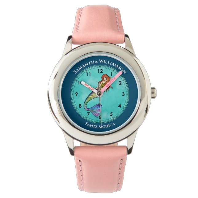 Reloj De Pulsera Sirenas con un largo círculo azul turquesa en el p (Anverso)
