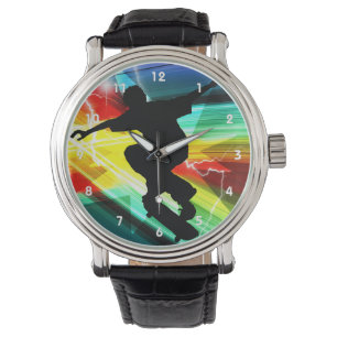 Reloj De Pulsera Skateboarder en el rayo de la Cruz Roja