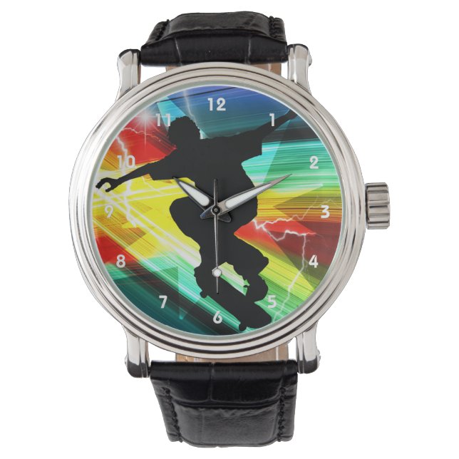 Reloj De Pulsera Skateboarder en el rayo de la Cruz Roja (Anverso)