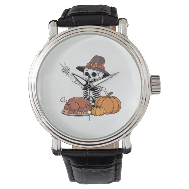 Reloj De Pulsera Skeleton de Acción de Gracias Skeleton Gracioso Ro (Anverso)