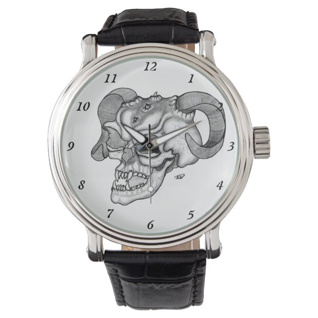 Reloj De Pulsera Skull Devil Head Diseño en blanco y negro (Anverso)