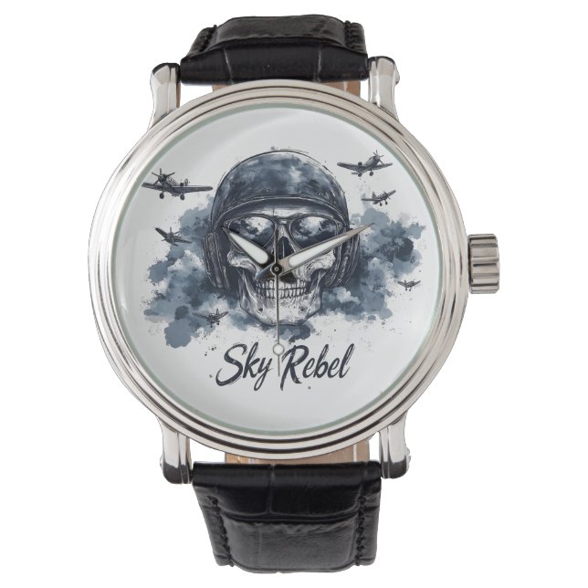 Reloj De Pulsera Skull Sky Rebel con casco piloto y gafas de sol (Anverso)